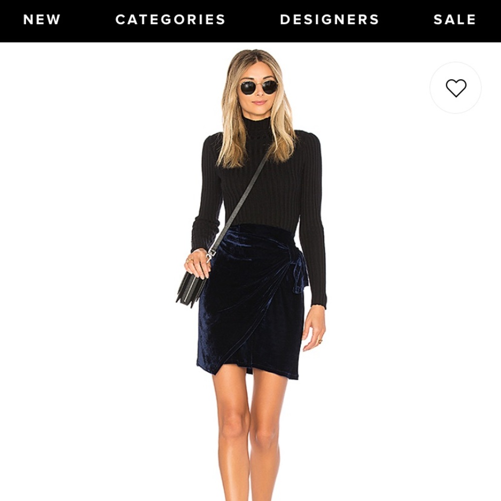 Revolve Tularosa velvet skirt in midnight blue